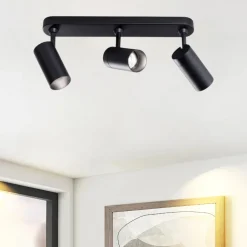 Plafoniere Moderne-IsyLuce Plafoniera da cucina con 3 faretti led neri orientabili