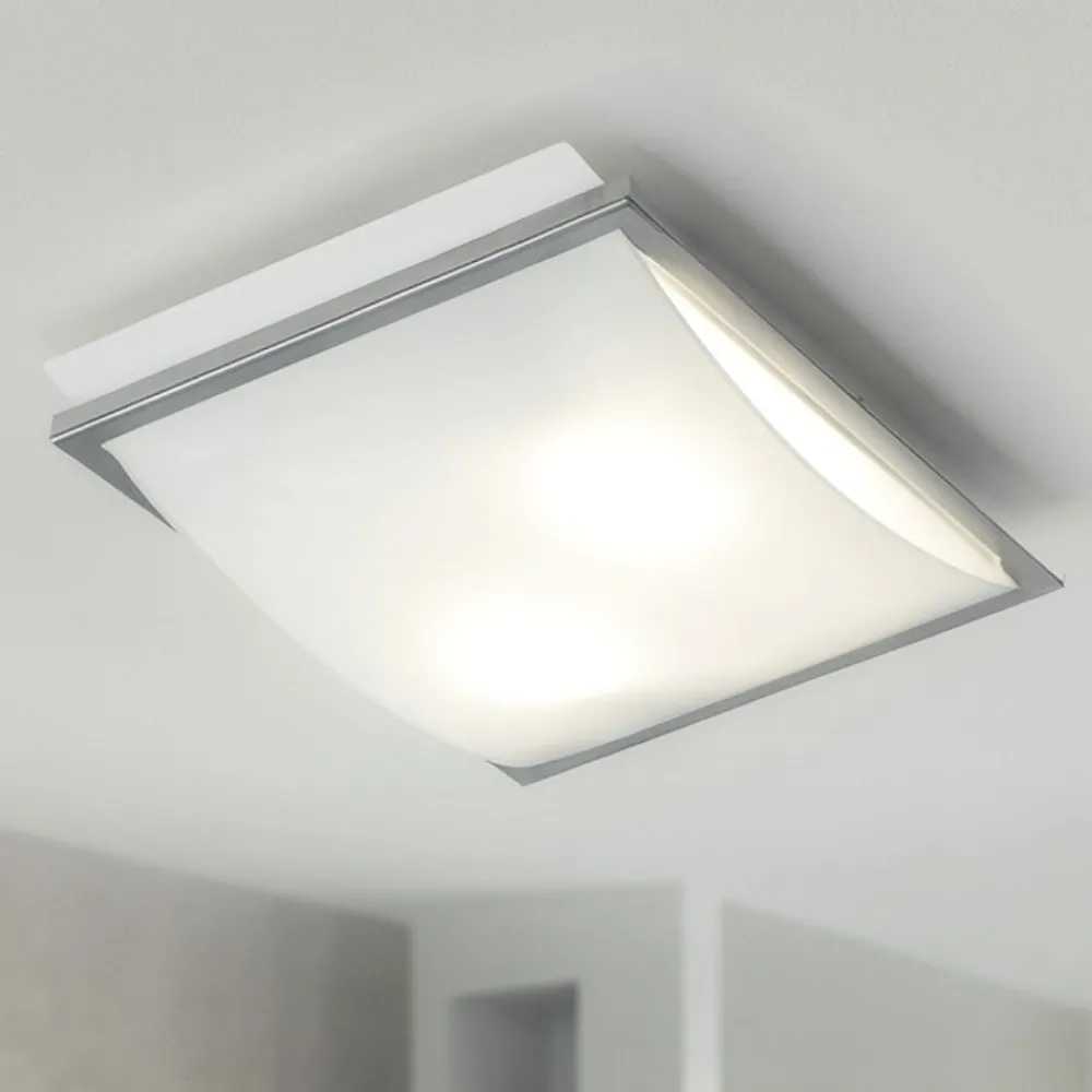 Plafoniere Moderne-Selezionato da Mazzolaluce Plafoniera da cucina moderna in vetro bianco lucido cornice cromata