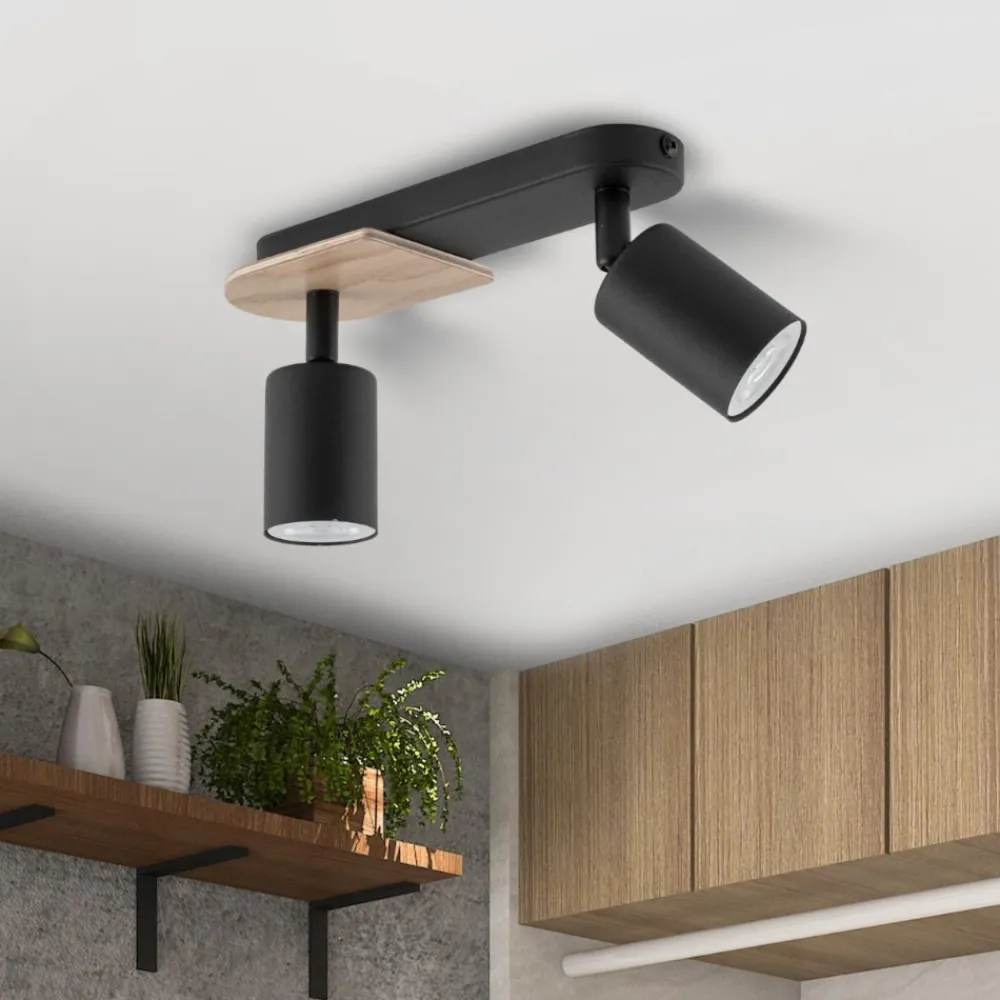 Plafoniere Moderne-Selezionato da Mazzolaluce Plafoniera da cucina nera con dettagli in legno