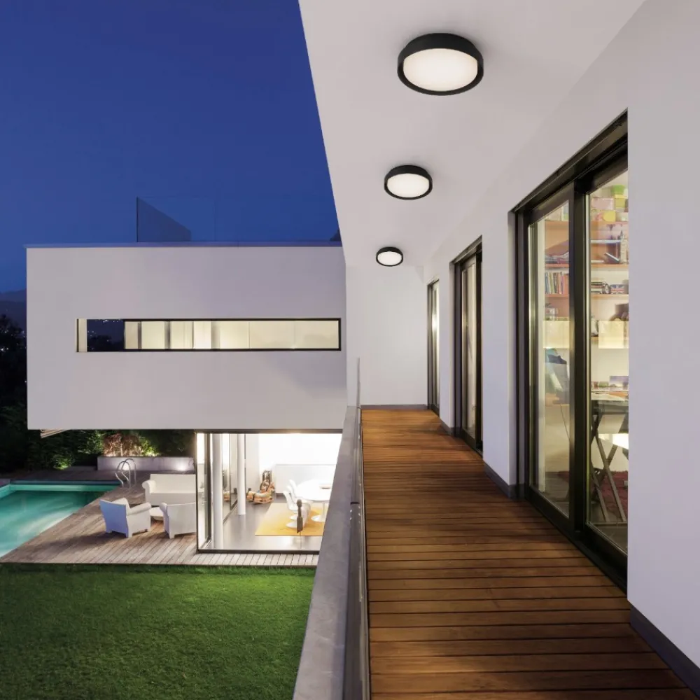 Plafoniere Da Esterno-Selezionato da Mazzolaluce Plafoniera da esterno moderna nera rotonda led 20w 3000k