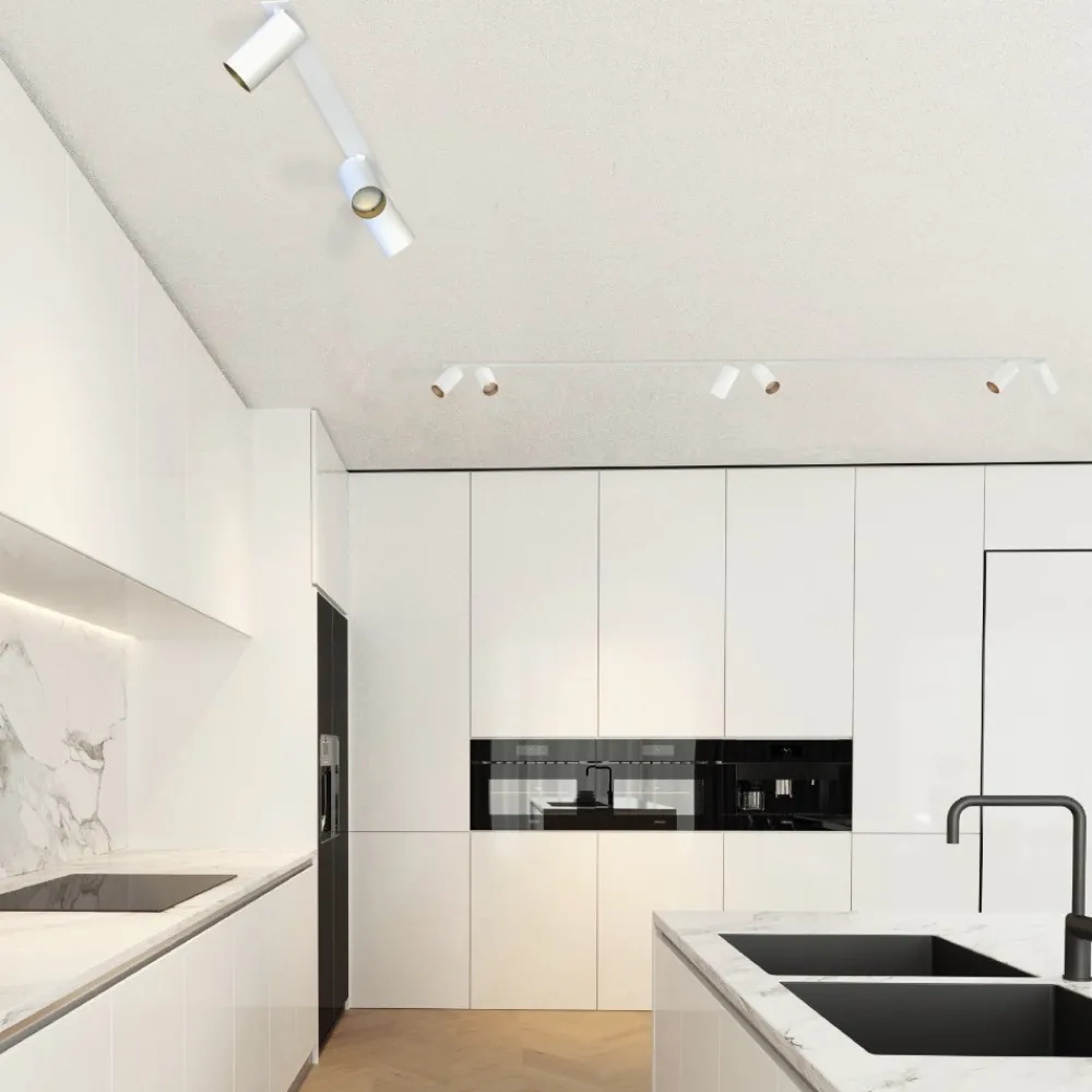 Plafoniere Moderne-Selezionato da Mazzolaluce Plafoniera da incasso a soffitto per cucina con faretti orientabili