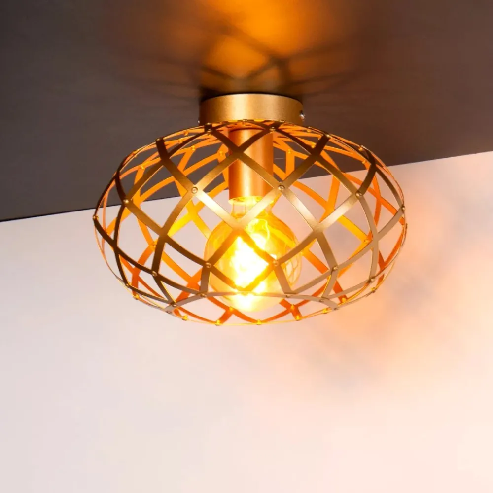 Plafoniere Moderne-Selezionato da Mazzolaluce Plafoniera da soffitto cesto intreccio metallo oro