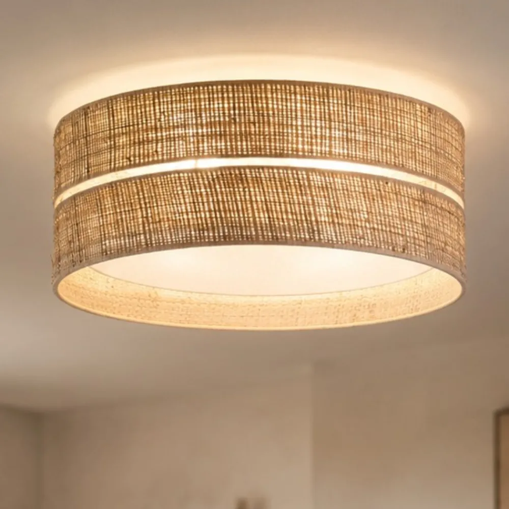 Plafoniere Moderne-Selezionato da Mazzolaluce Plafoniera da soffitto cilindro 60 cm di paglia per camera da letto