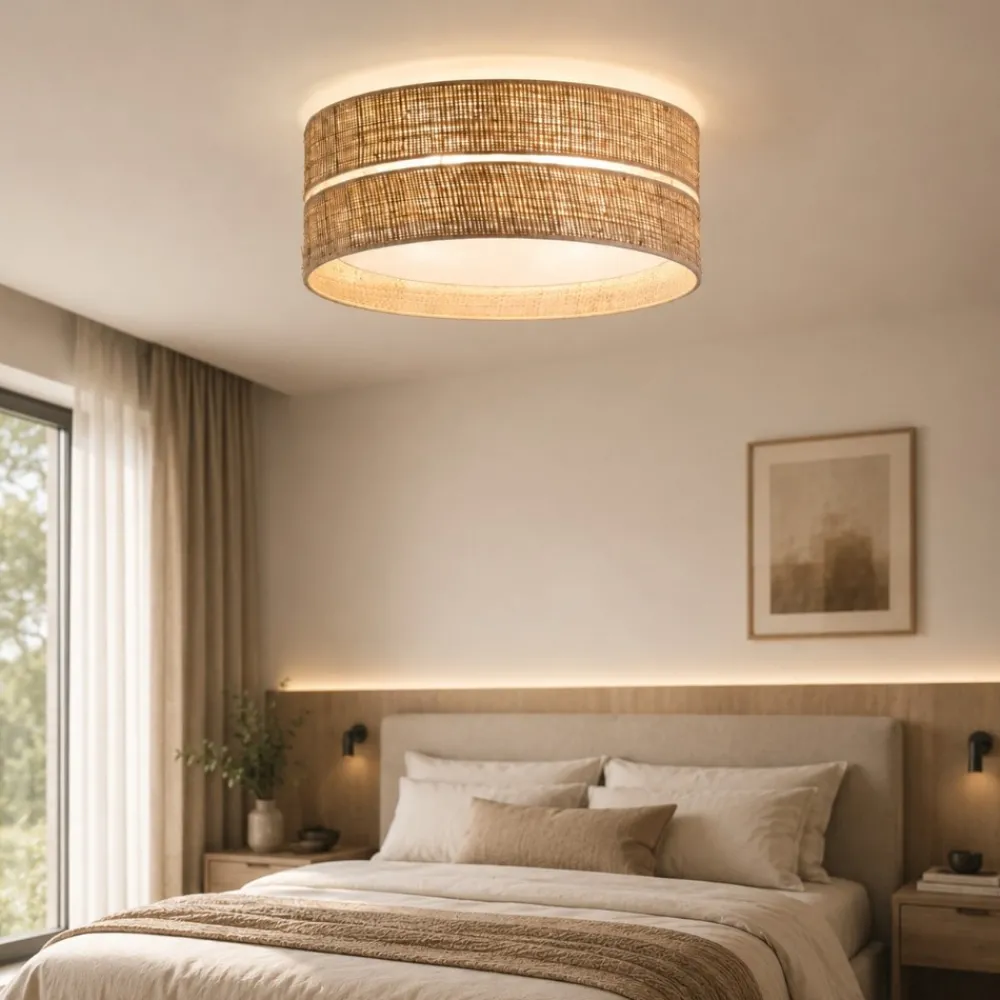 Plafoniere Moderne-Selezionato da Mazzolaluce Plafoniera da soffitto cilindro 60 cm di paglia per camera da letto