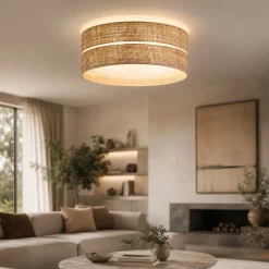 Plafoniere Moderne-Selezionato da Mazzolaluce Plafoniera da soffitto cilindro 60 cm di paglia per camera da letto
