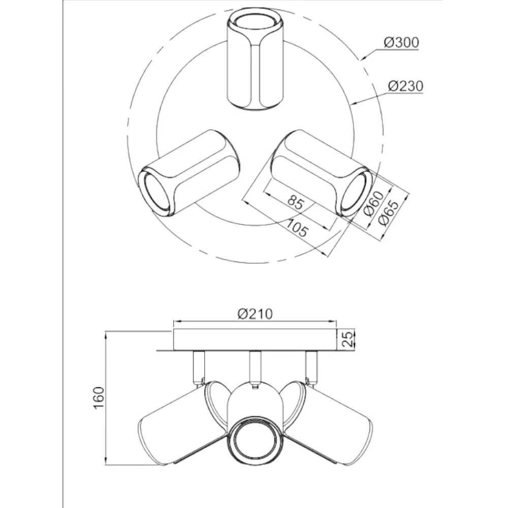 Plafoniere Moderne-Selezionato da Mazzolaluce Plafoniera da soffitto con 3 spot orientabili nero caffe