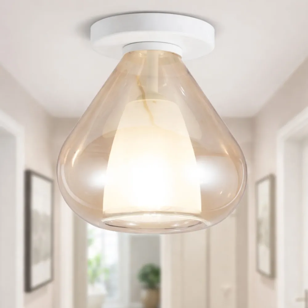 Plafoniere Moderne-Fabas Luce Plafoniera da soffitto lila vetro ambra