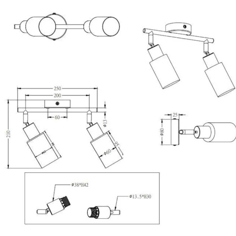 Plafoniere Moderne-Selezionato da Mazzolaluce Plafoniera da soffitto 2 luci led orientabili