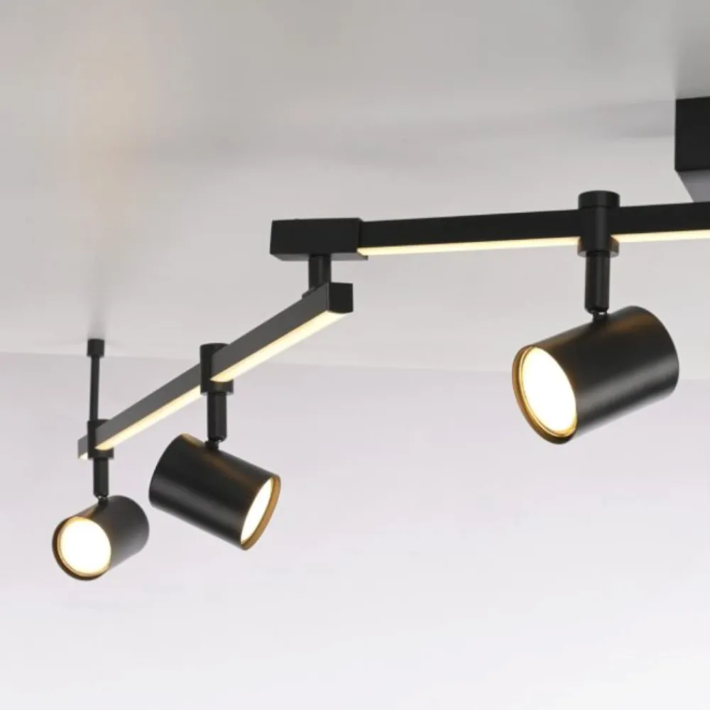 Plafoniere Moderne-Selezionato da Mazzolaluce Plafoniera da soffitto nera con faretti led 3000k orientabili doppia luce