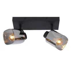 Plafoniere Moderne-Selezionato da Mazzolaluce Plafoniera da soffitto nera con 2 faretti orientabili vetri fume