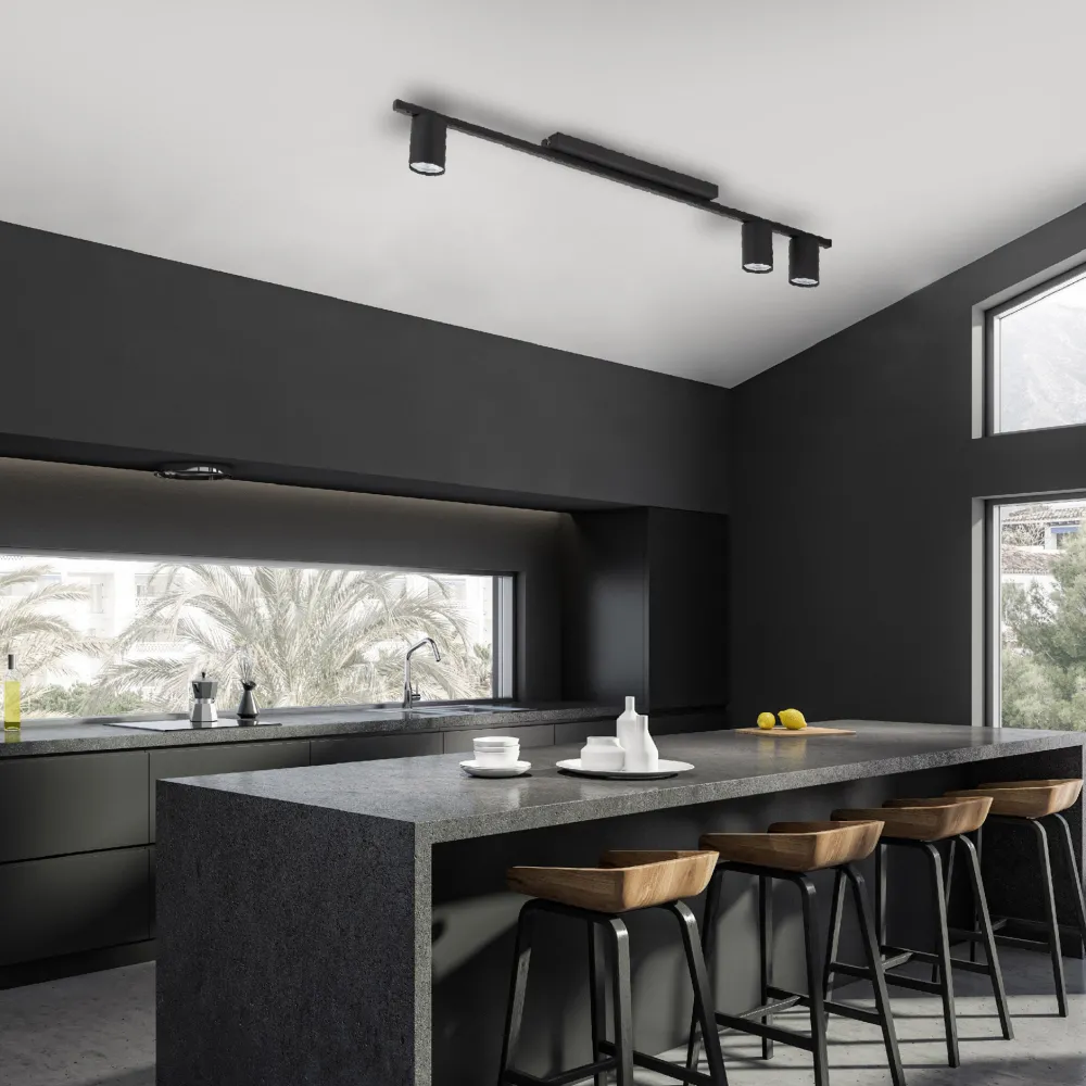 Plafoniere Moderne-Selezionato da Mazzolaluce Plafoniera da soffitto nera con 3 faretti