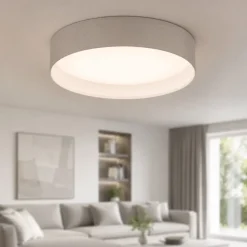 Plafoniere Moderne-Eglo Plafoniera da soffitto rotonda di tessuto tortora cilindro 32 cm pasteri