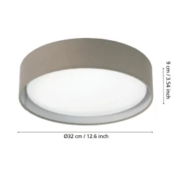 Plafoniere Moderne-Eglo Plafoniera da soffitto rotonda di tessuto tortora cilindro 32 cm pasteri