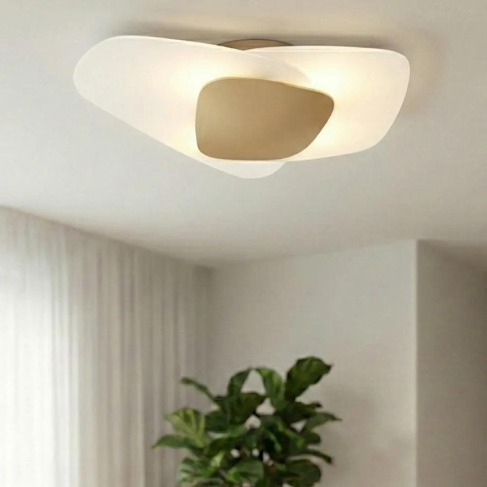 Plafoniere Moderne-Top Light Plafoniera design moderna 63cm vetri bianchi placca sabbia