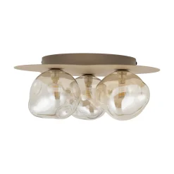 Plafoniere Moderne-Selezionato da Mazzolaluce Plafoniera design moderna con 3 sfere in vetro cognac plasmato