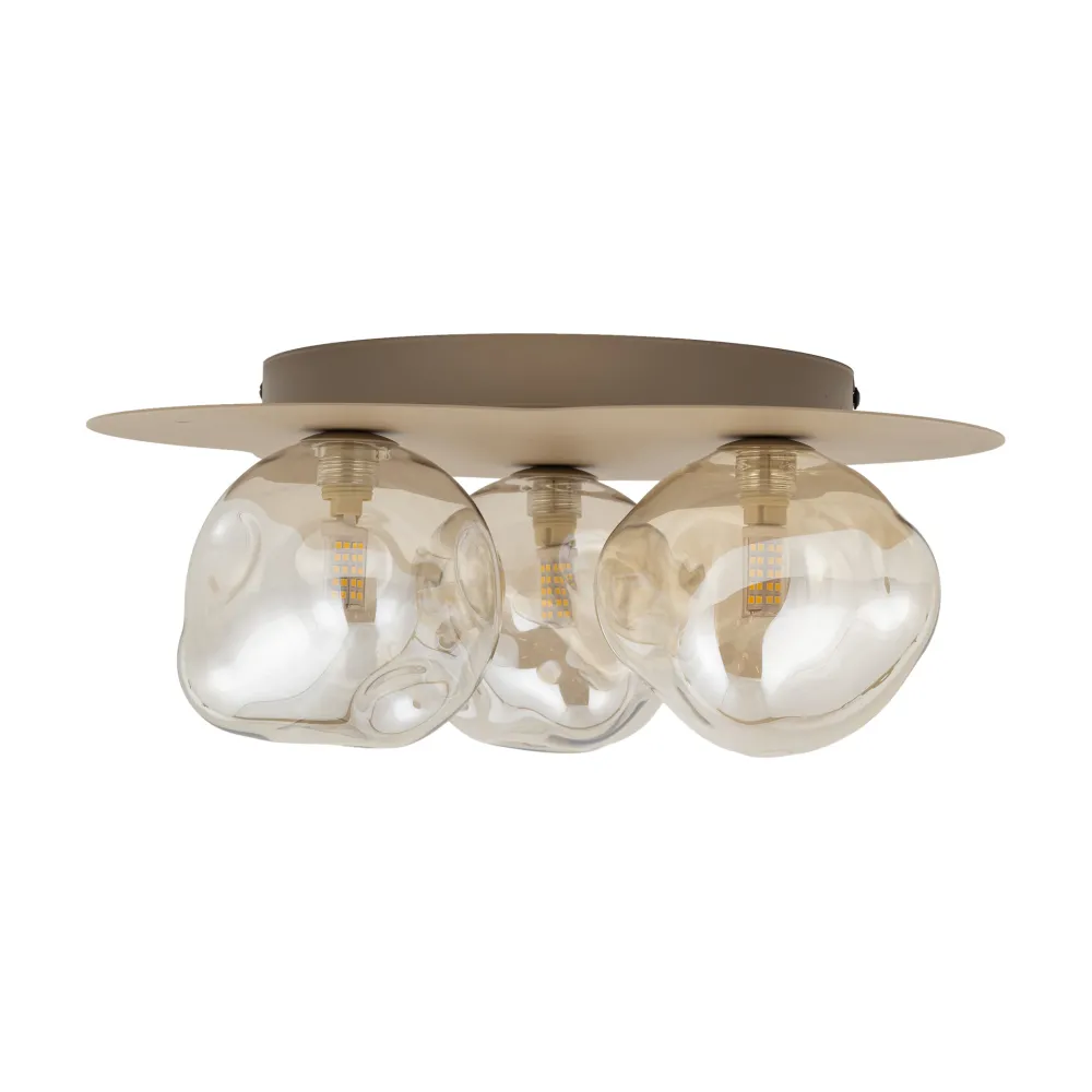 Plafoniere Moderne-Selezionato da Mazzolaluce Plafoniera design moderna con 3 sfere in vetro cognac plasmato