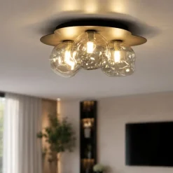 Plafoniere Moderne-Selezionato da Mazzolaluce Plafoniera design moderna con 3 sfere in vetro cognac plasmato