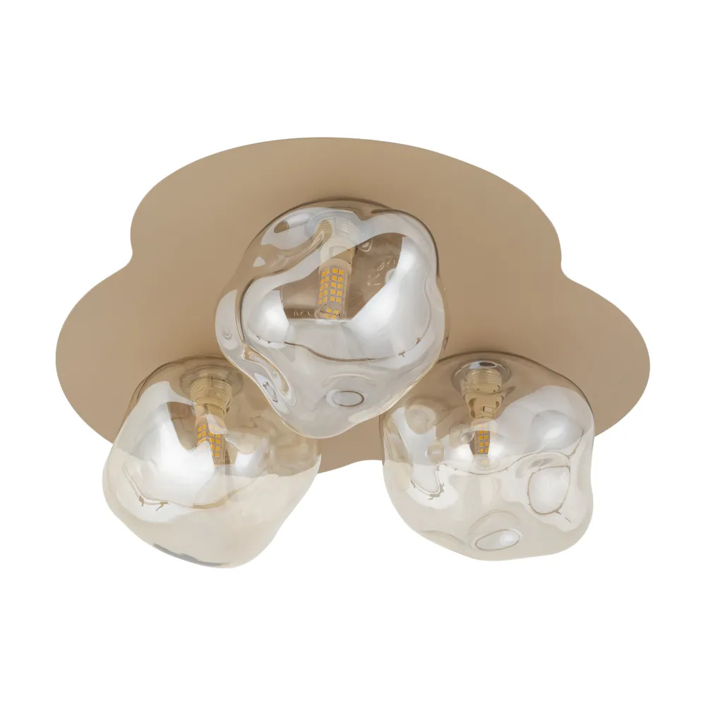 Plafoniere Moderne-Selezionato da Mazzolaluce Plafoniera design moderna con 3 sfere in vetro cognac plasmato