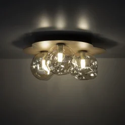 Plafoniere Moderne-Selezionato da Mazzolaluce Plafoniera design moderna con 3 sfere in vetro cognac plasmato