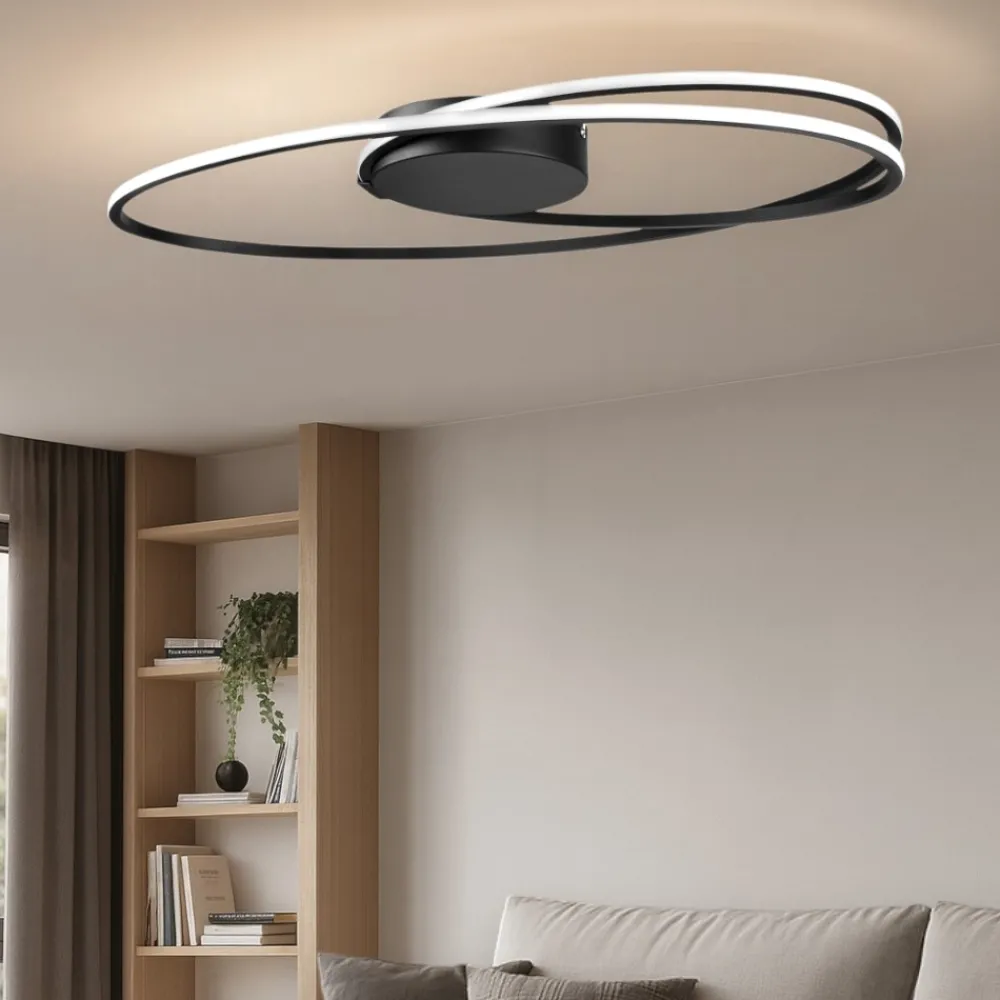 Plafoniere Moderne-Selezionato da Mazzolaluce Plafoniera design moderna led 3000k nera ovale per soggiorno