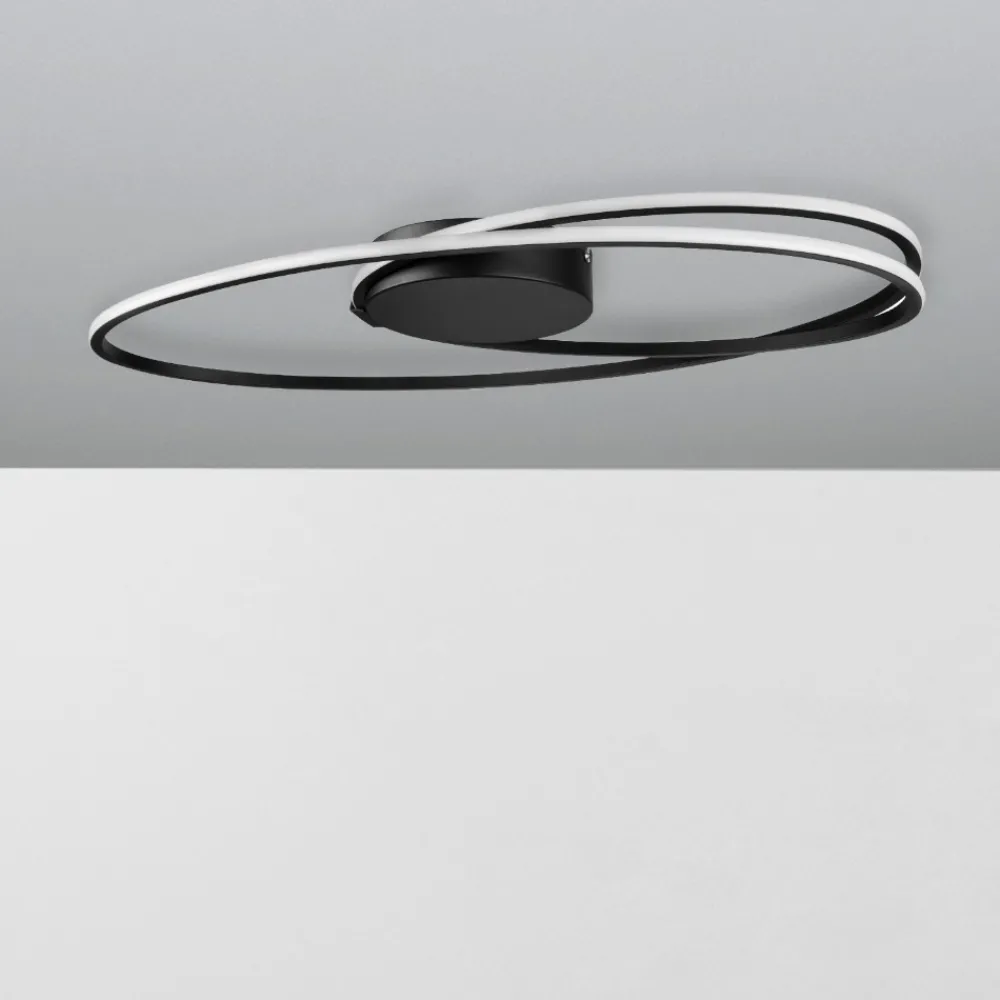 Plafoniere Moderne-Selezionato da Mazzolaluce Plafoniera design moderna led 3000k nera ovale per soggiorno