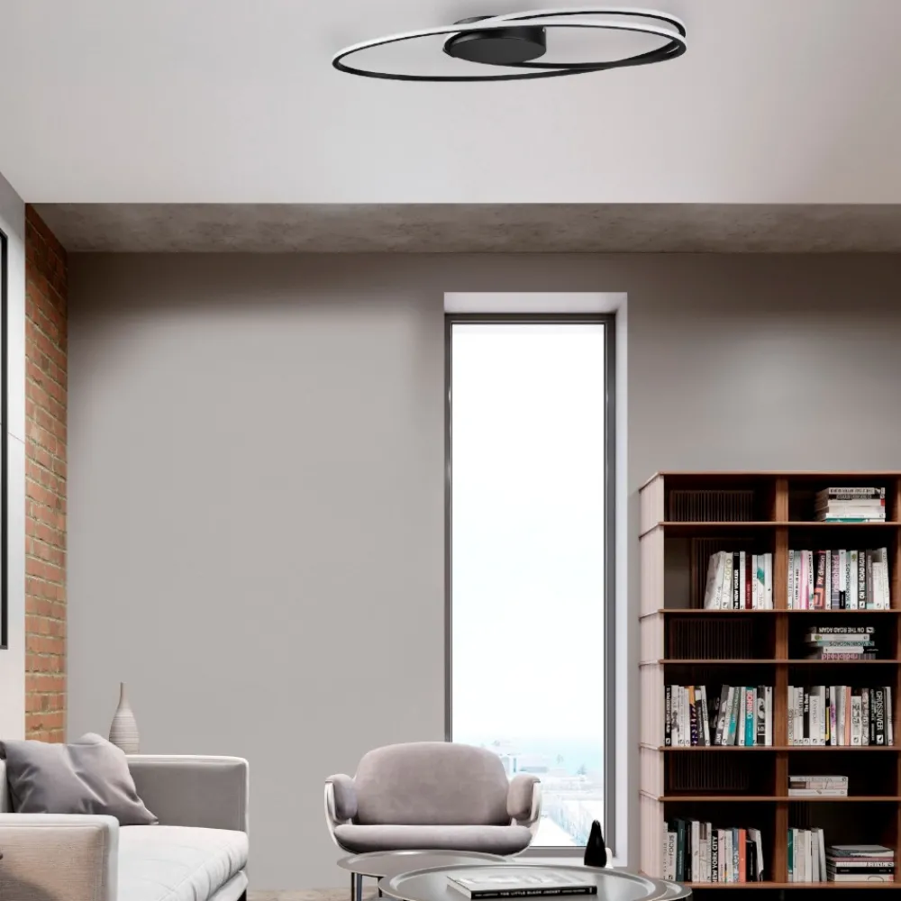 Plafoniere Moderne-Selezionato da Mazzolaluce Plafoniera design moderna led 3000k nera ovale per soggiorno