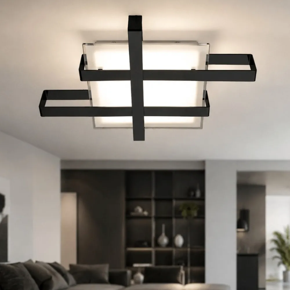 Plafoniere Moderne-Top Light Plafoniera design moderna small nero cross rettangolare