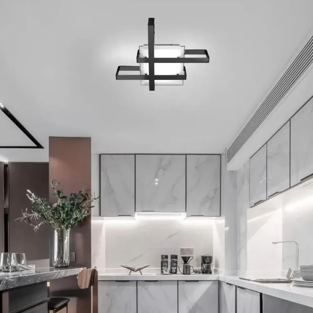 Plafoniere Moderne-Top Light Plafoniera design moderna small nero cross rettangolare