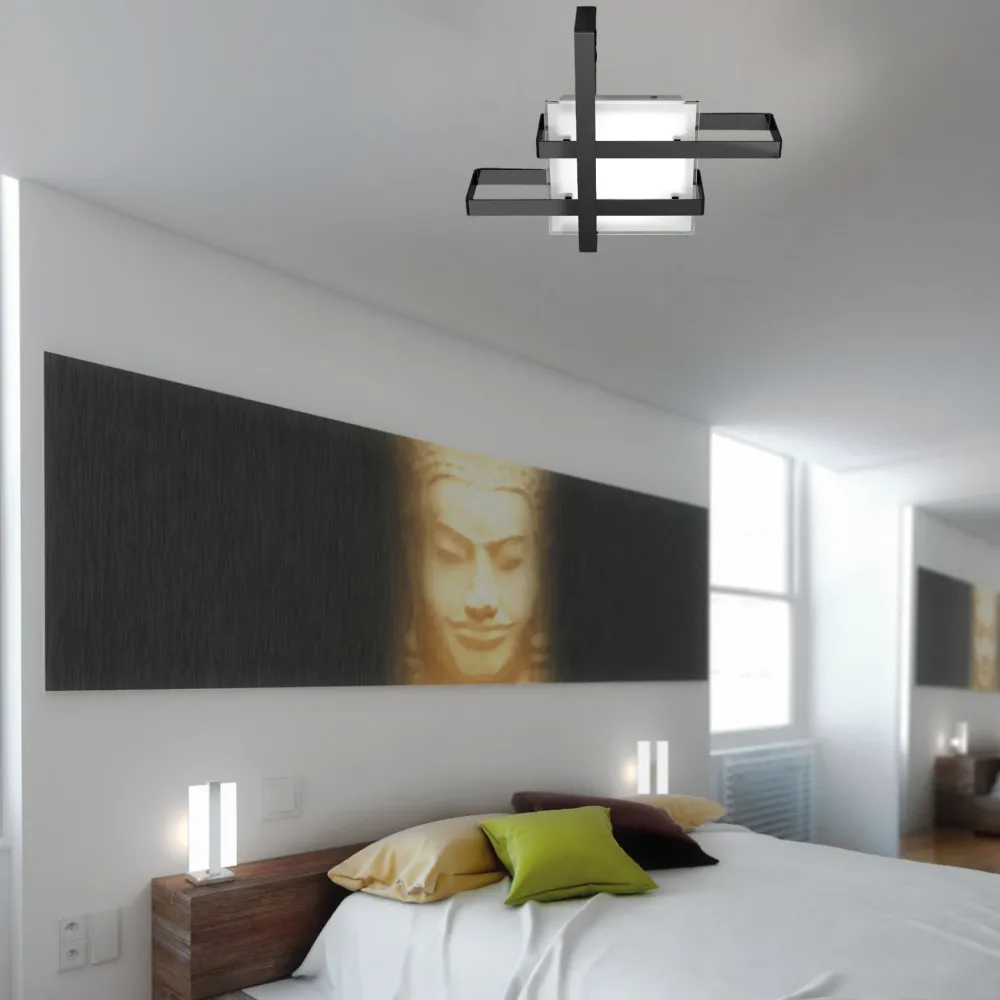 Plafoniere Moderne-Top Light Plafoniera design moderna small nero cross rettangolare