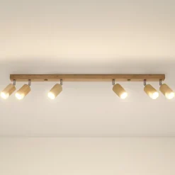Plafoniere Moderne-Selezionato da Mazzolaluce Plafoniera di legno 120cm con faretti orientabili