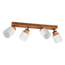 Plafoniere Moderne|Strisce Led-Selezionato da Mazzolaluce Plafoniera di legno con faretti paralumi di vetro orientabili