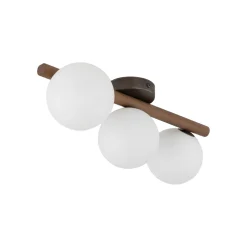Plafoniere Moderne-Selezionato da Mazzolaluce Plafoniera di legno noce moderna sfere vetro bianco