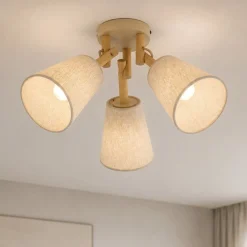 Plafoniere Moderne-Selezionato da Mazzolaluce Plafoniera di legno paralumi in lino stile scandinavo per camera da letto