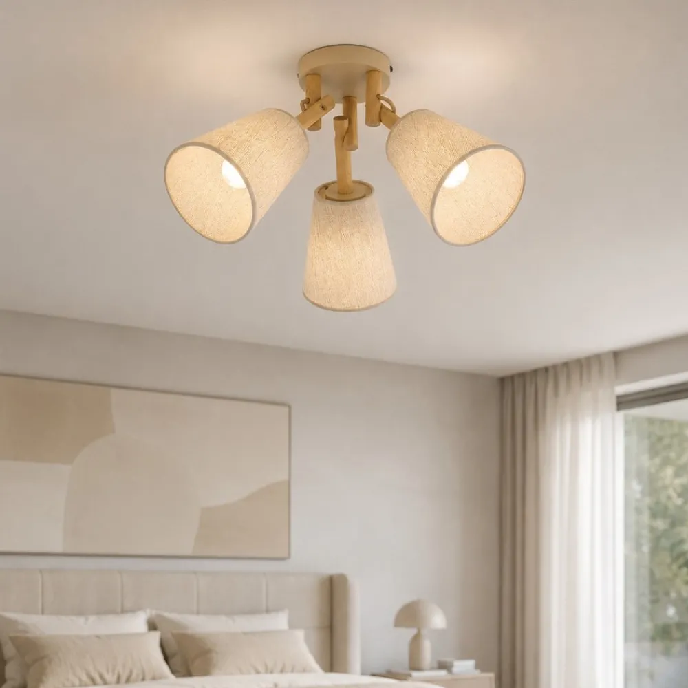 Plafoniere Moderne-Selezionato da Mazzolaluce Plafoniera di legno paralumi in lino stile scandinavo per camera da letto