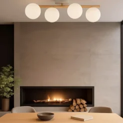 Plafoniere Moderne-Selezionato da Mazzolaluce Plafoniera di legno pino sfere vetro bianco per cucina