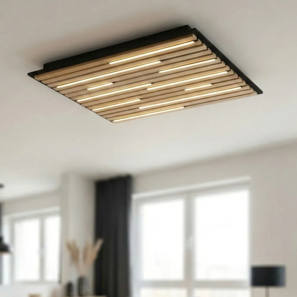 Plafoniere Moderne-Selezionato da Mazzolaluce Plafoniera di legno quadrata con pannello acustico led 2700k a 5000k