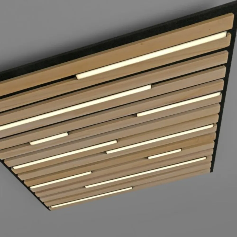 Plafoniere Moderne-Selezionato da Mazzolaluce Plafoniera di legno quadrata con pannello acustico led 2700k a 5000k