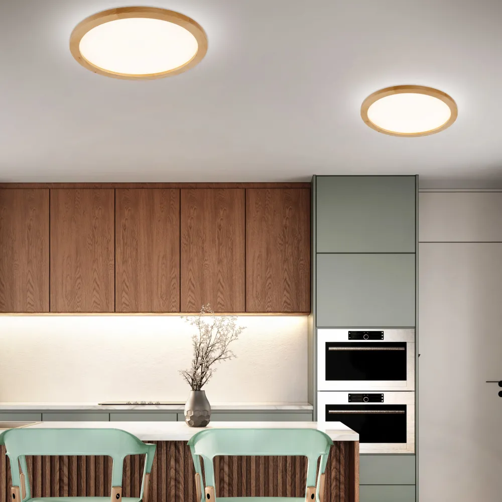 Plafoniere Bagno-Selezionato da Mazzolaluce Plafoniera di legno rotonda led 45w cct stile scandinavo
