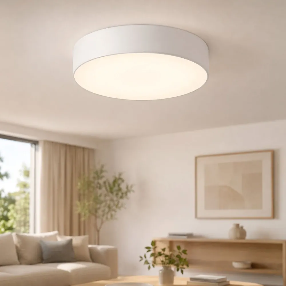 Plafoniere Moderne-Selezionato da Mazzolaluce Plafoniera di tessuto bianco 60 cm cilindro per soggiorno moderno