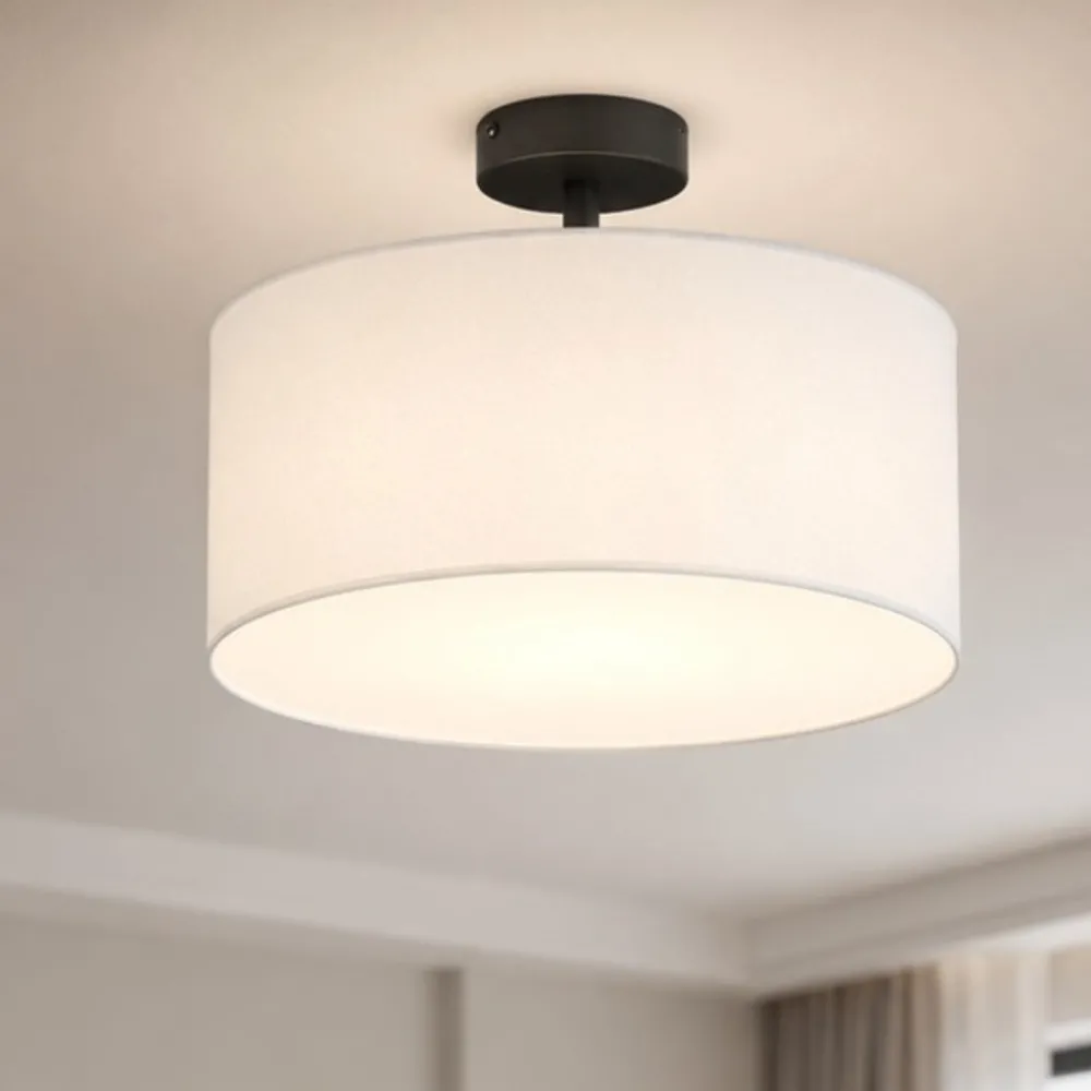Plafoniere Moderne-Selezionato da Mazzolaluce Plafoniera di tessuto cilindro bianco moderno 40 cm per camera da letto