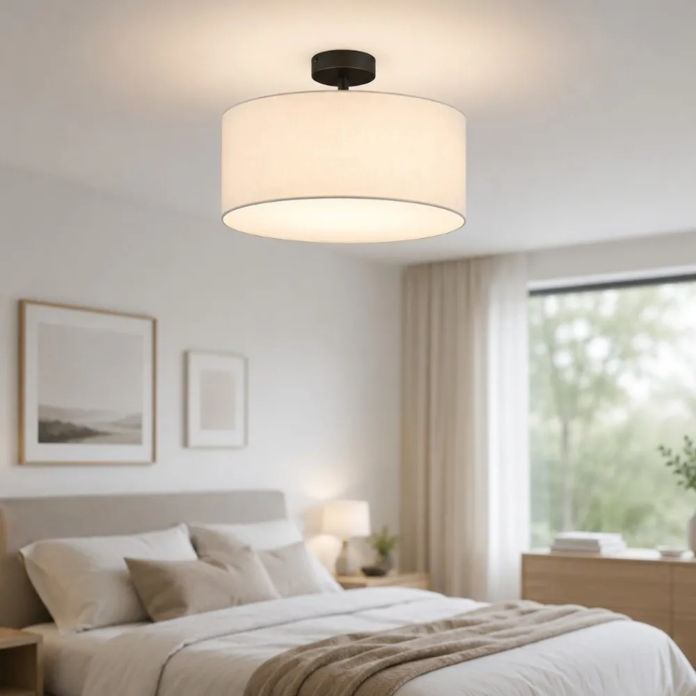 Plafoniere Moderne-Selezionato da Mazzolaluce Plafoniera di tessuto cilindro bianco moderno 40 cm per camera da letto