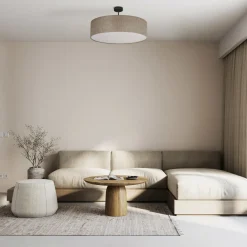 Plafoniere Moderne-Selezionato da Mazzolaluce Plafoniera di tessuto 60cm cilindro lino beige per soggiorno moderno