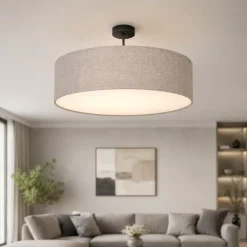 Plafoniere Moderne-Selezionato da Mazzolaluce Plafoniera di tessuto 60cm cilindro lino beige per soggiorno moderno