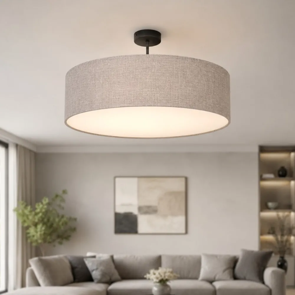 Plafoniere Moderne-Selezionato da Mazzolaluce Plafoniera di tessuto 60cm cilindro lino beige per soggiorno moderno