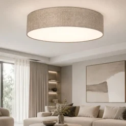Plafoniere Moderne-Selezionato da Mazzolaluce Plafoniera di tessuto lino grezzo cilindro 78 cm per soggiorno