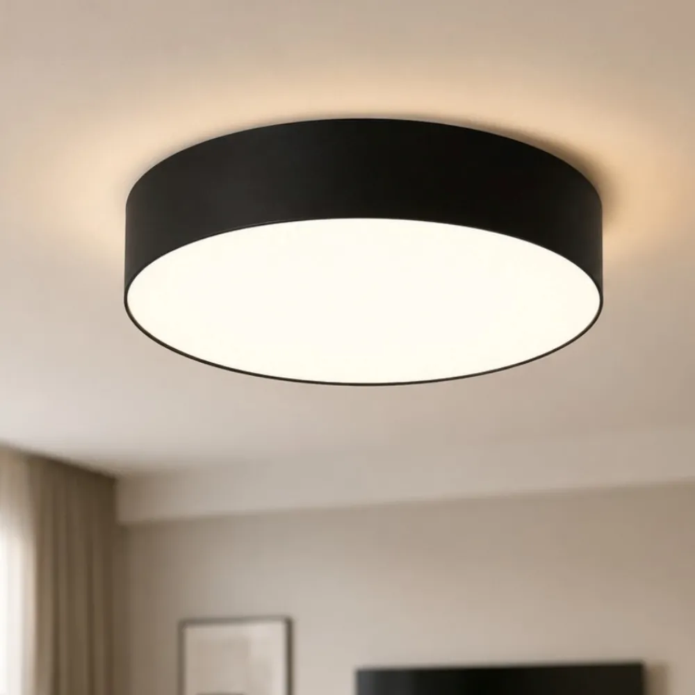 Plafoniere Moderne-Selezionato da Mazzolaluce Plafoniera di tessuto nero 60 cm cilindro per soggiorno