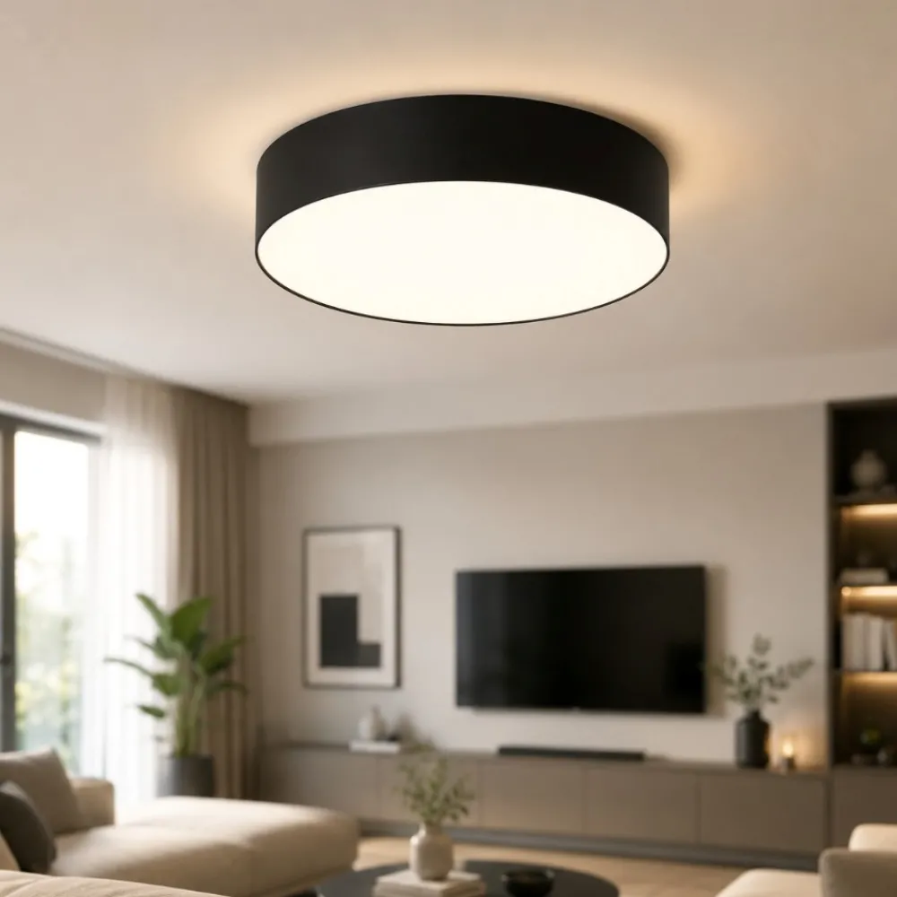 Plafoniere Moderne-Selezionato da Mazzolaluce Plafoniera di tessuto nero 60 cm cilindro per soggiorno