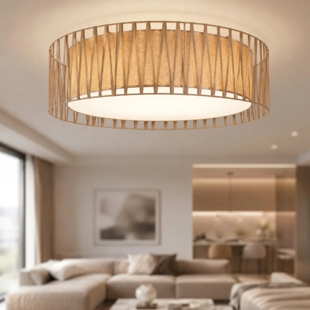 Plafoniere Moderne-Selezionato da Mazzolaluce Plafoniera di tessuto sabbia 72 cm design moderno cilindro per soggiorno