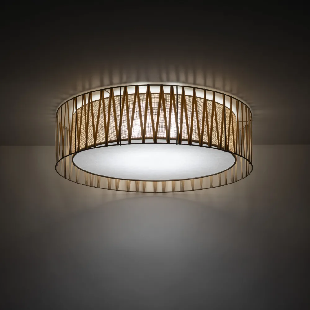 Plafoniere Moderne-Selezionato da Mazzolaluce Plafoniera di tessuto sabbia 72 cm design moderno cilindro per soggiorno