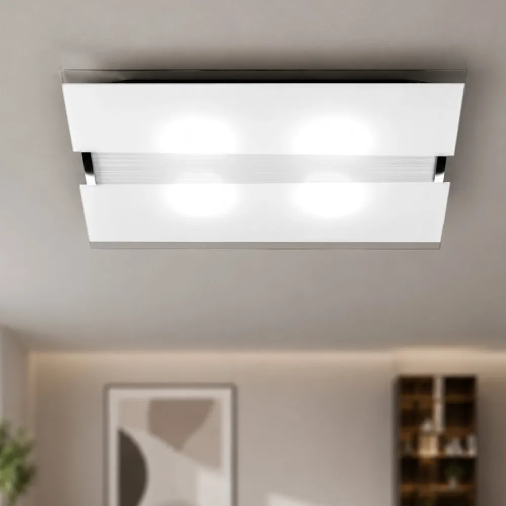 Plafoniere Moderne-Top Light Plafoniera di vetro bianco per soggiorno moderna rettangolare toplight